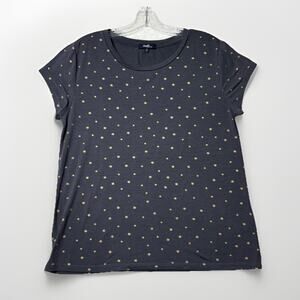 Angels Forever Young Short Sleeve Shirt Women's Med Black Gray Gold Star Print